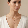 Gold-Toned Layered Crystal Lariat Necklace for Women | Minimal Double Layer Pendant Necklace
