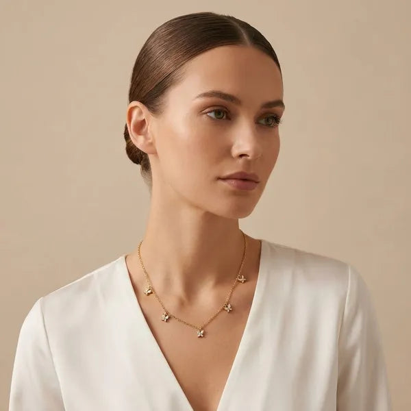 Gold-Toned Crystal Floral Charm Necklace for Women | Minimal Everyday Necklace