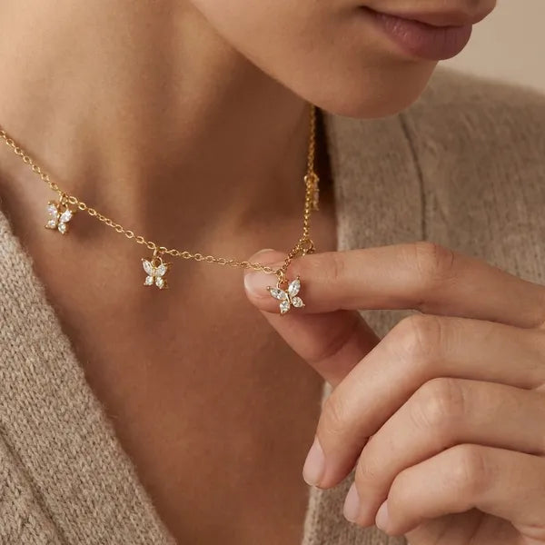 Gold-Toned Crystal Floral Charm Necklace for Women | Minimal Everyday Necklace