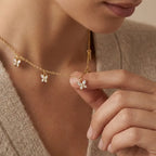 Gold-Toned Crystal Floral Charm Necklace for Women | Minimal Everyday Necklace