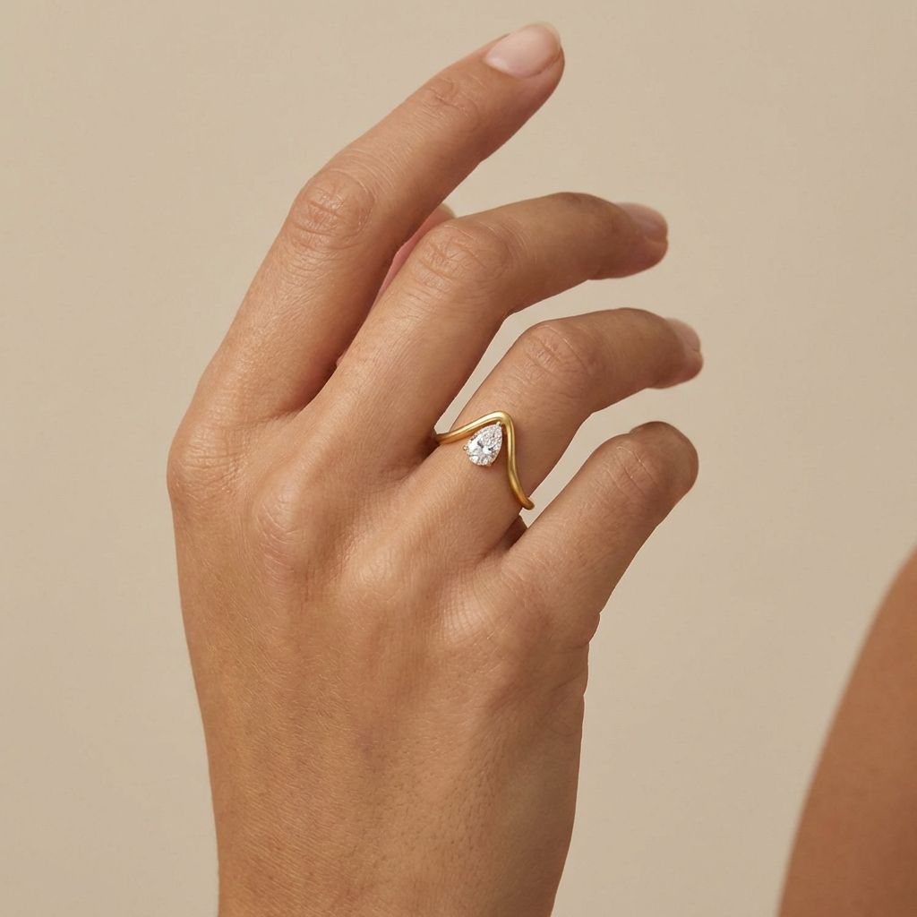 Adya Elara Pear-Cut Solitaire Gold-Plated Ring for Women