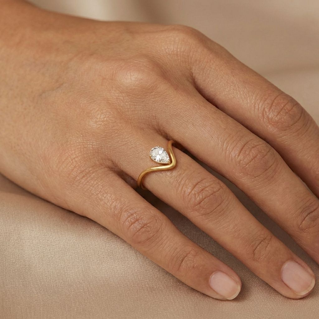 Adya Elara Pear-Cut Solitaire Gold-Plated Ring for Women